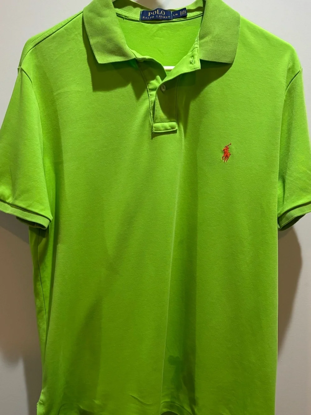Polo by Ralph Lauren Men’s Bright Lime Green Polo with Red Pony